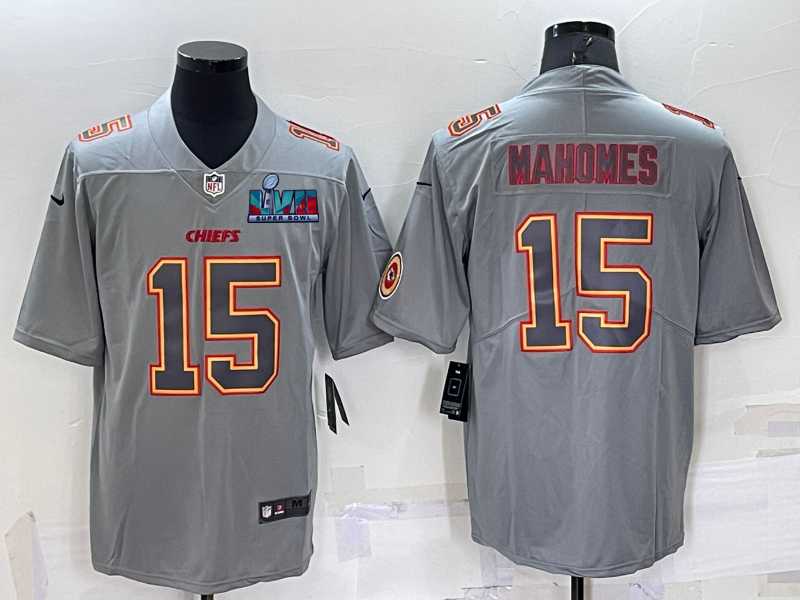 Mens Kansas City Chiefs 15 Patrick Mahomes Gray 2023 Super Bowl LVII Atmosphere Fashion Vapor Limited Jersey